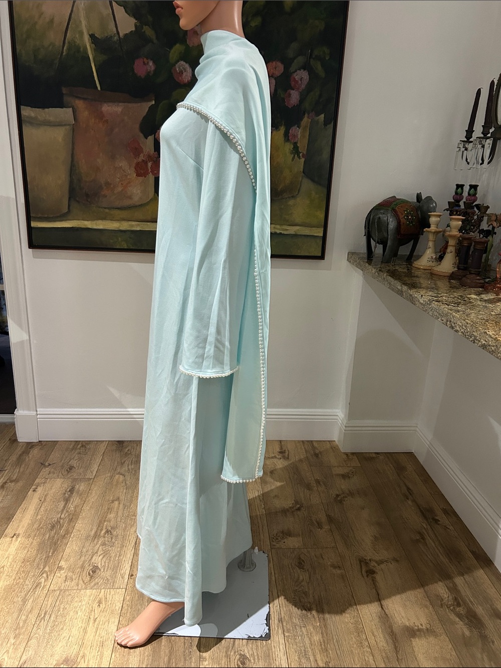 NWT Miss Rosier light blue maxi dress with pearl trim - Picture 10 of 15